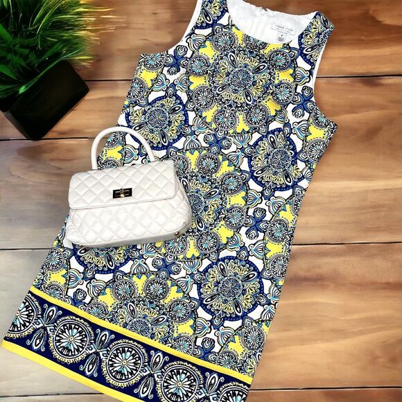 London Style Mandala Print Sleeveless Shift Dress Size 8 Yellow Blue Cotton - Picture 14 of 14
